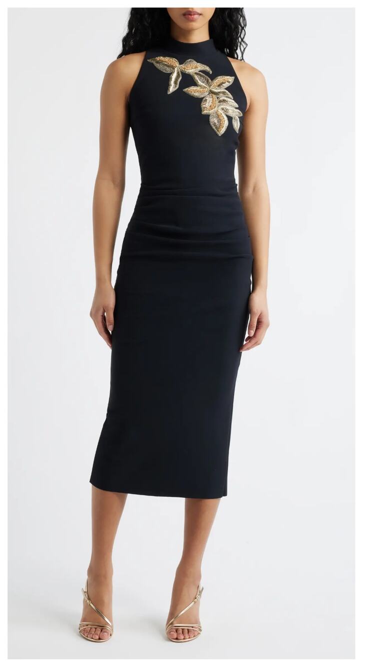 NEW Chiara Boni La Petite Robe Nimby Beaded Floral Cocktail Midi Dress Size US/2